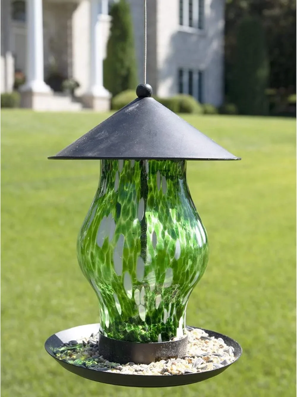 CLEVER GARDEN Glass Bird Feeder, Hanging Outdoor Decoration for Wild Birds Green